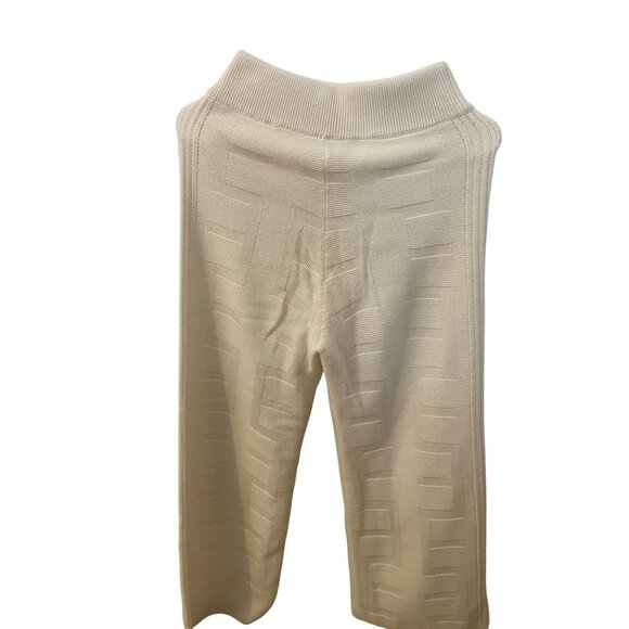 Hermes Textured Beige Knit Wide-Leg Pants With Ribbed Waistband Womens Soft Cott - Picture 1 of 9